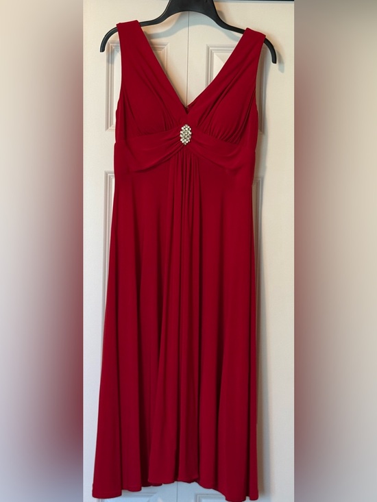 Dresses & Skirts - Red V-Neck Evening Dress with Rhinestone Accent